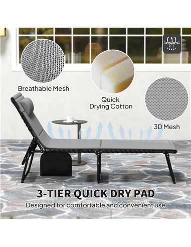 Outsunny Folding Sun Loungers Set of 2, Recliner Garden Chairs with Quick Drying Pad Headrest Side Pocket, Garden Sun Loungers f