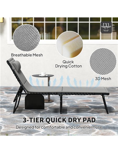 Outsunny Folding Sun Loungers Set of 2, Recliner Garden Chairs with Quick Drying Pad Headrest Side Pocket, Garden Sun Loungers f - pic 118511 | FastDaddyshop