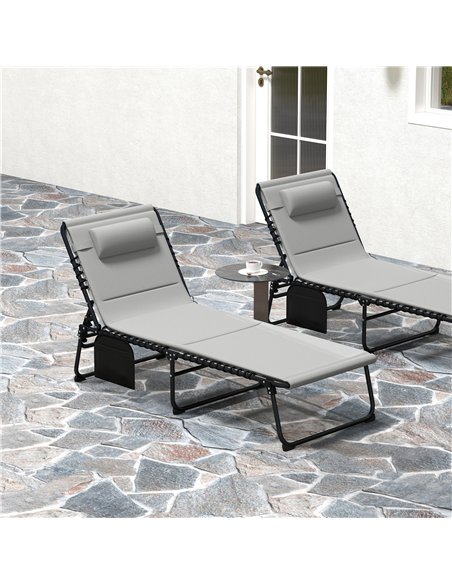 Outsunny Folding Sun Loungers Set of 2, Recliner Garden Chairs with Quick Drying Pad Headrest Side Pocket, Garden Sun Loungers f - pic 118513 | FastDaddyshop