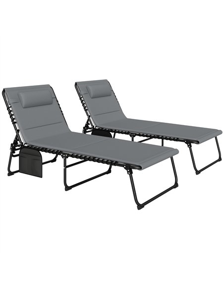 Outsunny Folding Sun Loungers Set of 2, Recliner Garden Chairs with Quick Drying Pad Headrest Side Pocket, Garden Sun Loungers f - pic 118515 | FastDaddyshop