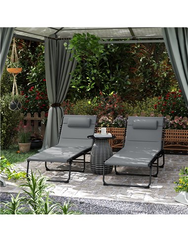 Outsunny Folding Sun Loungers Set of 2, Recliner Garden Chairs with Quick Drying Pad Headrest Side Pocket, Garden Sun Loungers f