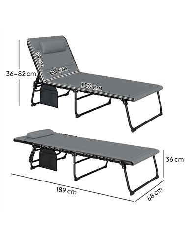 Outsunny Folding Sun Loungers Set of 2, Recliner Garden Chairs with Quick Drying Pad Headrest Side Pocket, Garden Sun Loungers f
