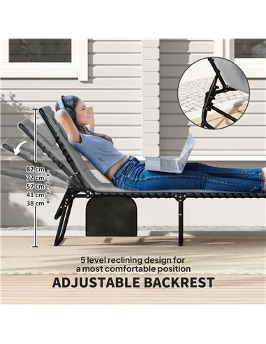 Outsunny Folding Sun Loungers Set of 2, Recliner Garden Chairs with Quick Drying Pad Headrest Side Pocket, Garden Sun Loungers f