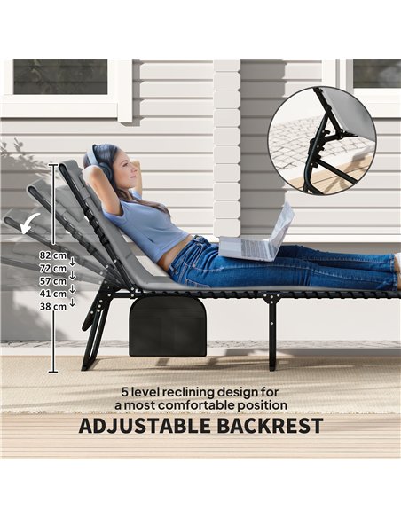 Outsunny Folding Sun Loungers Set of 2, Recliner Garden Chairs with Quick Drying Pad Headrest Side Pocket, Garden Sun Loungers f - pic 118518 | FastDaddyshop