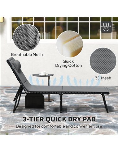 Outsunny Folding Sun Loungers Set of 2, Recliner Garden Chairs with Quick Drying Pad Headrest Side Pocket, Garden Sun Loungers f
