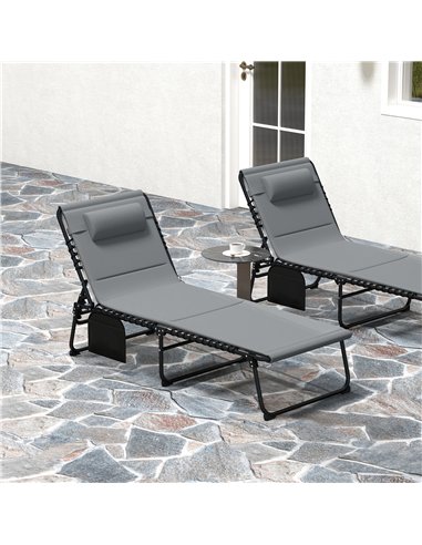 Outsunny Folding Sun Loungers Set of 2, Recliner Garden Chairs with Quick Drying Pad Headrest Side Pocket, Garden Sun Loungers f