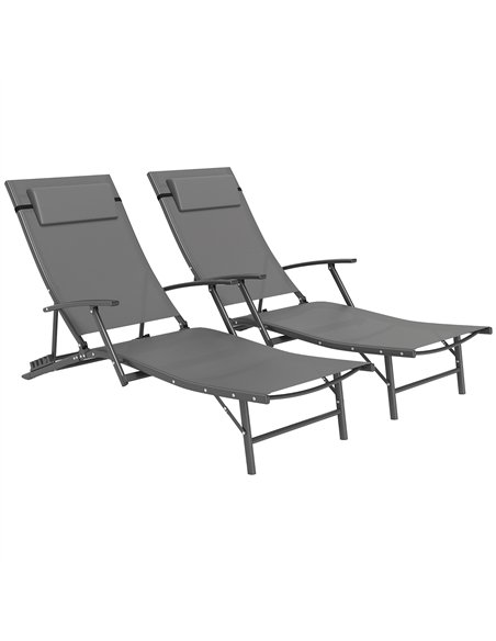 Outsunny Set of 2 Folding Sun Loungers for Garden, 4 Positions Adjustable Outdoor Chaise Lounge Chairs with Armrests, Pillows, S - pic 118524 | FastDaddyshop