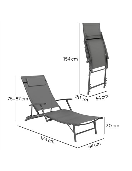 Outsunny Set of 2 Folding Sun Loungers for Garden, 4 Positions Adjustable Outdoor Chaise Lounge Chairs with Armrests, Pillows, S - pic 118526 | FastDaddyshop