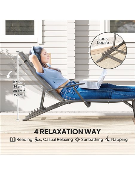 Outsunny Set of 2 Folding Sun Loungers for Garden, 4 Positions Adjustable Outdoor Chaise Lounge Chairs with Armrests, Pillows, S - pic 118527 | FastDaddyshop