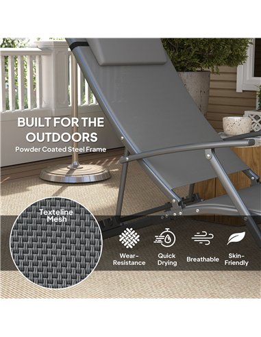 Outsunny Set of 2 Folding Sun Loungers for Garden, 4 Positions Adjustable Outdoor Chaise Lounge Chairs with Armrests, Pillows, S