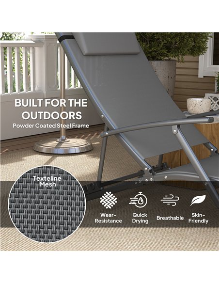 Outsunny Set of 2 Folding Sun Loungers for Garden, 4 Positions Adjustable Outdoor Chaise Lounge Chairs with Armrests, Pillows, S - pic 118528 | FastDaddyshop