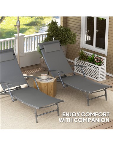 Outsunny Set of 2 Folding Sun Loungers for Garden, 4 Positions Adjustable Outdoor Chaise Lounge Chairs with Armrests, Pillows, S