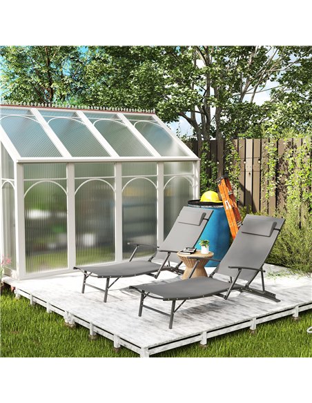 Outsunny Set of 2 Folding Sun Loungers for Garden, 4 Positions Adjustable Outdoor Chaise Lounge Chairs with Armrests, Pillows, S - pic 118531 | FastDaddyshop
