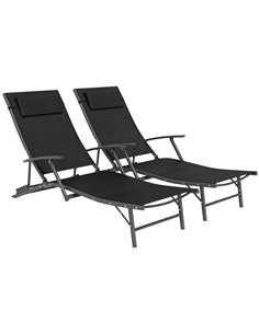 Outsunny Set of 2 Folding Sun Loungers for Garden, 4 Positions Adjustable Outdoor Chaise Lounge Chairs with Armrests, Pillows, S