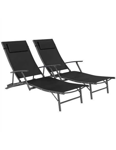Outsunny Set of 2 Folding Sun Loungers for Garden, 4 Positions Adjustable Outdoor Chaise Lounge Chairs with Armrests, Pillows, S - pic 118533 | FastDaddyshop