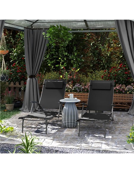 Outsunny Set of 2 Folding Sun Loungers for Garden, 4 Positions Adjustable Outdoor Chaise Lounge Chairs with Armrests, Pillows, S - pic 118534 | FastDaddyshop