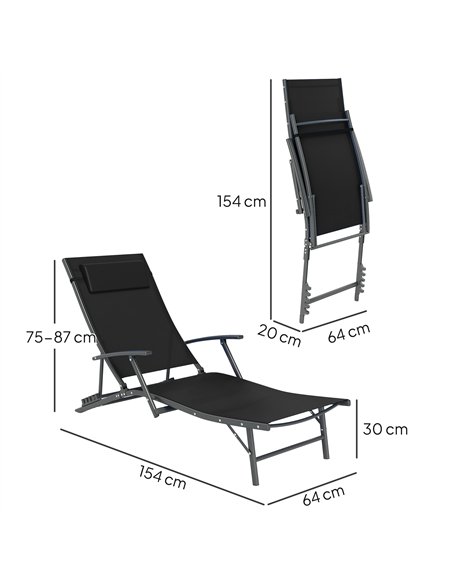 Outsunny Set of 2 Folding Sun Loungers for Garden, 4 Positions Adjustable Outdoor Chaise Lounge Chairs with Armrests, Pillows, S - pic 118535 | FastDaddyshop
