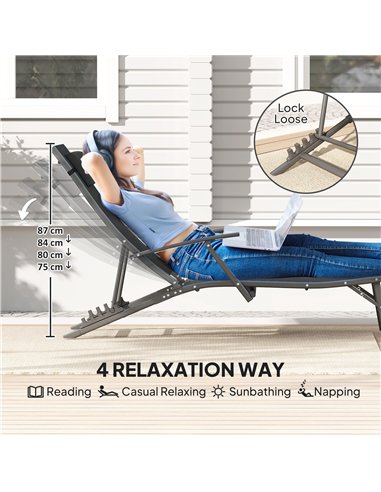 Outsunny Set of 2 Folding Sun Loungers for Garden, 4 Positions Adjustable Outdoor Chaise Lounge Chairs with Armrests, Pillows, S