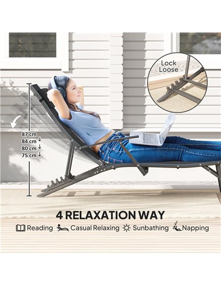 Outsunny Set of 2 Folding Sun Loungers for Garden, 4 Positions Adjustable Outdoor Chaise Lounge Chairs with Armrests, Pillows, S - pic 118536 | FastDaddyshop