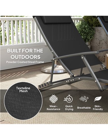 Outsunny Set of 2 Folding Sun Loungers for Garden, 4 Positions Adjustable Outdoor Chaise Lounge Chairs with Armrests, Pillows, S