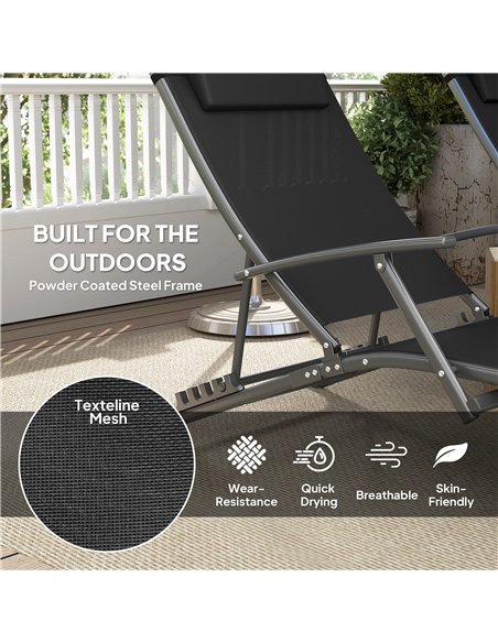 Outsunny Set of 2 Folding Sun Loungers for Garden, 4 Positions Adjustable Outdoor Chaise Lounge Chairs with Armrests, Pillows, S - pic 118537 | FastDaddyshop
