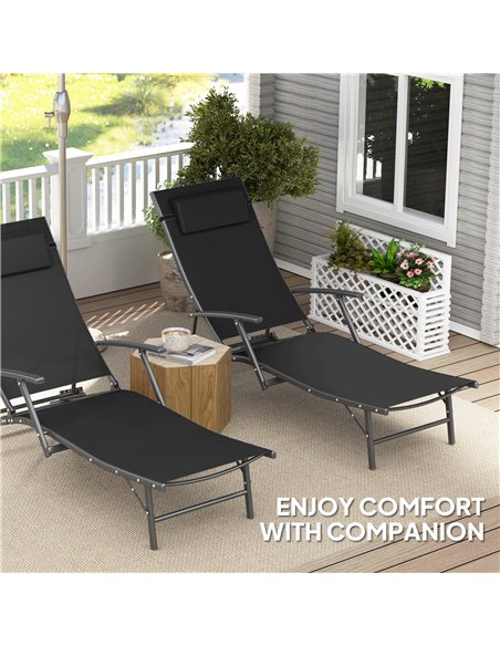 Outsunny Set of 2 Folding Sun Loungers for Garden, 4 Positions Adjustable Outdoor Chaise Lounge Chairs with Armrests, Pillows, S - pic 118538 | FastDaddyshop