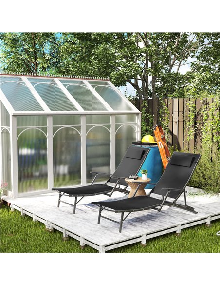 Outsunny Set of 2 Folding Sun Loungers for Garden, 4 Positions Adjustable Outdoor Chaise Lounge Chairs with Armrests, Pillows, S - pic 118540 | FastDaddyshop