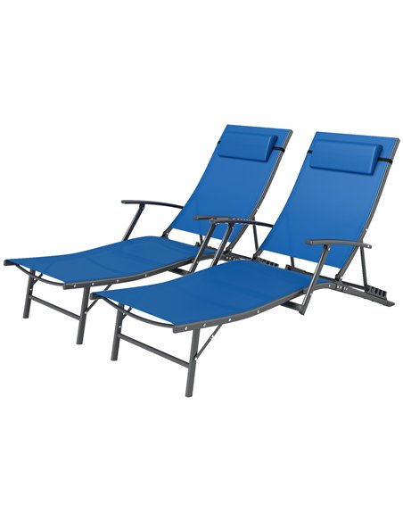 Outsunny Set of 2 Folding Sun Loungers for Garden, 4 Positions Adjustable Outdoor Chaise Lounge Chairs with Armrests, Pillows, S - pic 118542 | FastDaddyshop
