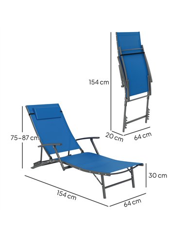 Outsunny Set of 2 Folding Sun Loungers for Garden, 4 Positions Adjustable Outdoor Chaise Lounge Chairs with Armrests, Pillows, S