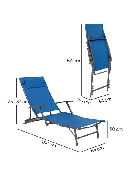 Outsunny Set of 2 Folding Sun Loungers for Garden, 4 Positions Adjustable Outdoor Chaise Lounge Chairs with Armrests, Pillows, S - pic 118544 | FastDaddyshop