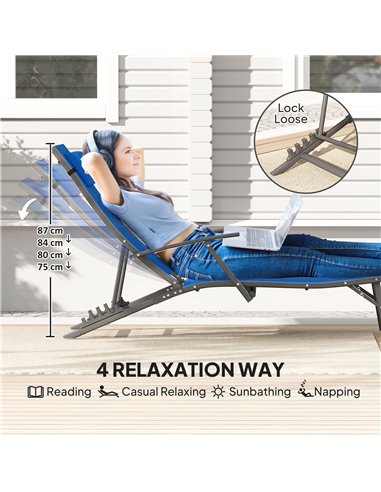 Outsunny Set of 2 Folding Sun Loungers for Garden, 4 Positions Adjustable Outdoor Chaise Lounge Chairs with Armrests, Pillows, S