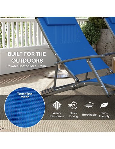 Outsunny Set of 2 Folding Sun Loungers for Garden, 4 Positions Adjustable Outdoor Chaise Lounge Chairs with Armrests, Pillows, S