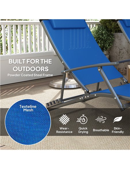 Outsunny Set of 2 Folding Sun Loungers for Garden, 4 Positions Adjustable Outdoor Chaise Lounge Chairs with Armrests, Pillows, S - pic 118546 | FastDaddyshop