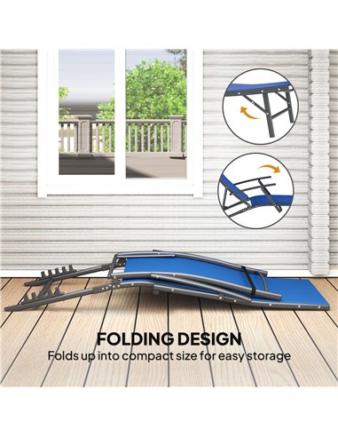 Outsunny Set of 2 Folding Sun Loungers for Garden, 4 Positions Adjustable Outdoor Chaise Lounge Chairs with Armrests, Pillows, S