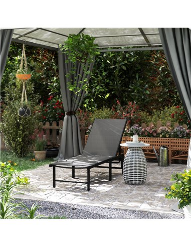 Outsunny Sun Lounger for Garden, 5-Level Adjustable Reclining Sun Lounger Chair, Flat Garden Lounger Sunbed with Texteline Seat,