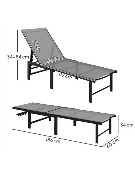 Outsunny Sun Lounger for Garden, 5-Level Adjustable Reclining Sun Lounger Chair, Flat Garden Lounger Sunbed with Texteline Seat, - pic 118553 | FastDaddyshop