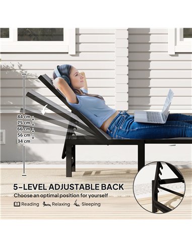 Outsunny Sun Lounger for Garden, 5-Level Adjustable Reclining Sun Lounger Chair, Flat Garden Lounger Sunbed with Texteline Seat,