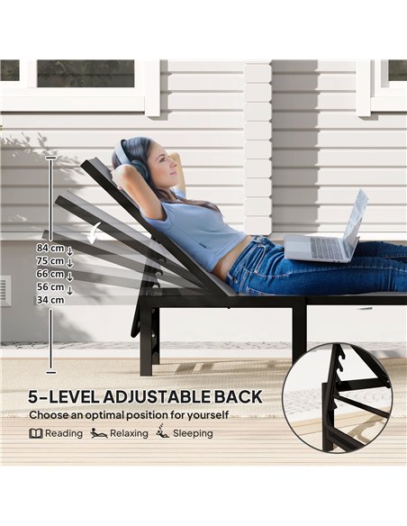 Outsunny Sun Lounger for Garden, 5-Level Adjustable Reclining Sun Lounger Chair, Flat Garden Lounger Sunbed with Texteline Seat, - pic 118554 | FastDaddyshop