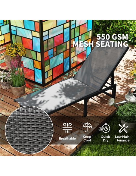 Outsunny Sun Lounger for Garden, 5-Level Adjustable Reclining Sun Lounger Chair, Flat Garden Lounger Sunbed with Texteline Seat, - pic 118555 | FastDaddyshop
