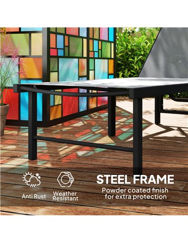 Outsunny Sun Lounger for Garden, 5-Level Adjustable Reclining Sun Lounger Chair, Flat Garden Lounger Sunbed with Texteline Seat,