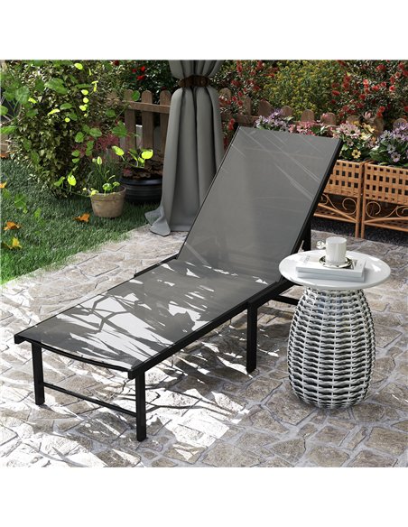 Outsunny Sun Lounger for Garden, 5-Level Adjustable Reclining Sun Lounger Chair, Flat Garden Lounger Sunbed with Texteline Seat, - pic 118558 | FastDaddyshop