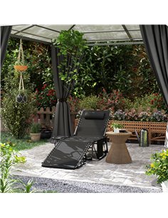 Outsunny Folding Sun Lounger with Side Table, 5-Level Adjustable Reclining Sun Lounger Chair, Portable Garden Recliner Sunbed wi 2