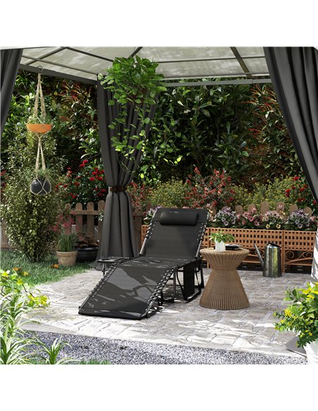 Outsunny Folding Sun Lounger with Side Table, 5-Level Adjustable Reclining Sun Lounger Chair, Portable Garden Recliner Sunbed wi - pic 118561 | FastDaddyshop