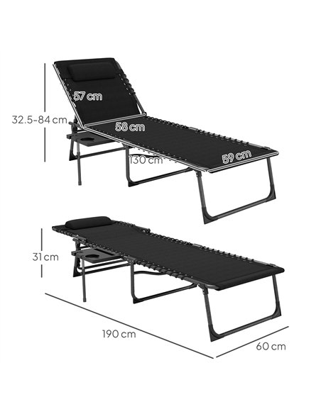Outsunny Folding Sun Lounger with Side Table, 5-Level Adjustable Reclining Sun Lounger Chair, Portable Garden Recliner Sunbed wi - pic 118562 | FastDaddyshop