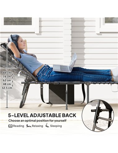 Outsunny Folding Sun Lounger with Side Table, 5-Level Adjustable Reclining Sun Lounger Chair, Portable Garden Recliner Sunbed wi