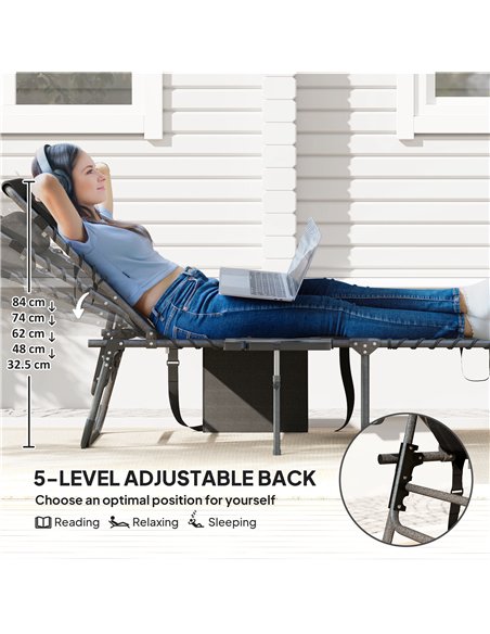 Outsunny Folding Sun Lounger with Side Table, 5-Level Adjustable Reclining Sun Lounger Chair, Portable Garden Recliner Sunbed wi - pic 118563 | FastDaddyshop
