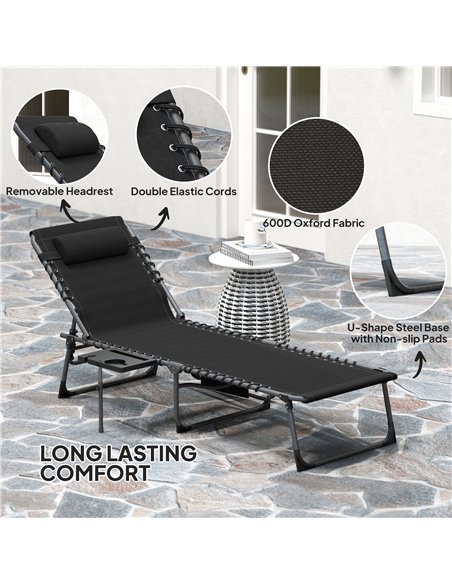 Outsunny Folding Sun Lounger with Side Table, 5-Level Adjustable Reclining Sun Lounger Chair, Portable Garden Recliner Sunbed wi - pic 118564 | FastDaddyshop