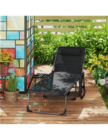 Outsunny Folding Sun Lounger with Side Table, 5-Level Adjustable Reclining Sun Lounger Chair, Portable Garden Recliner Sunbed wi
