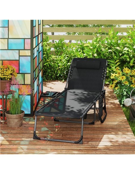 Outsunny Folding Sun Lounger with Side Table, 5-Level Adjustable Reclining Sun Lounger Chair, Portable Garden Recliner Sunbed wi - pic 118568 | FastDaddyshop