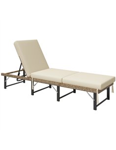 Outsunny Single Folding Rattan Sun Lounger, with Cushion - Grey